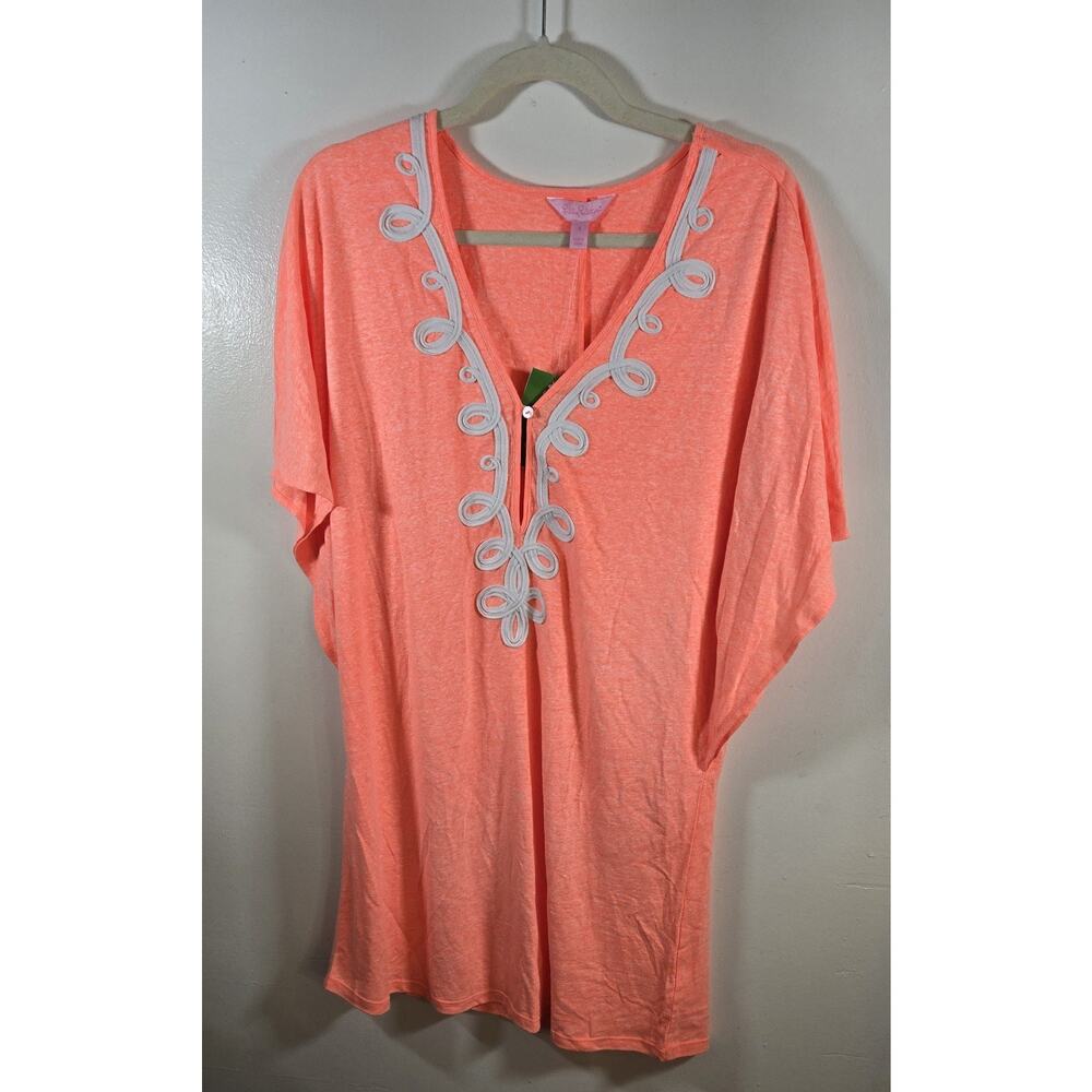 Lilly Pulitzer Womens Orange Keyhole Embroidered Cover Up Swimwear Size Small